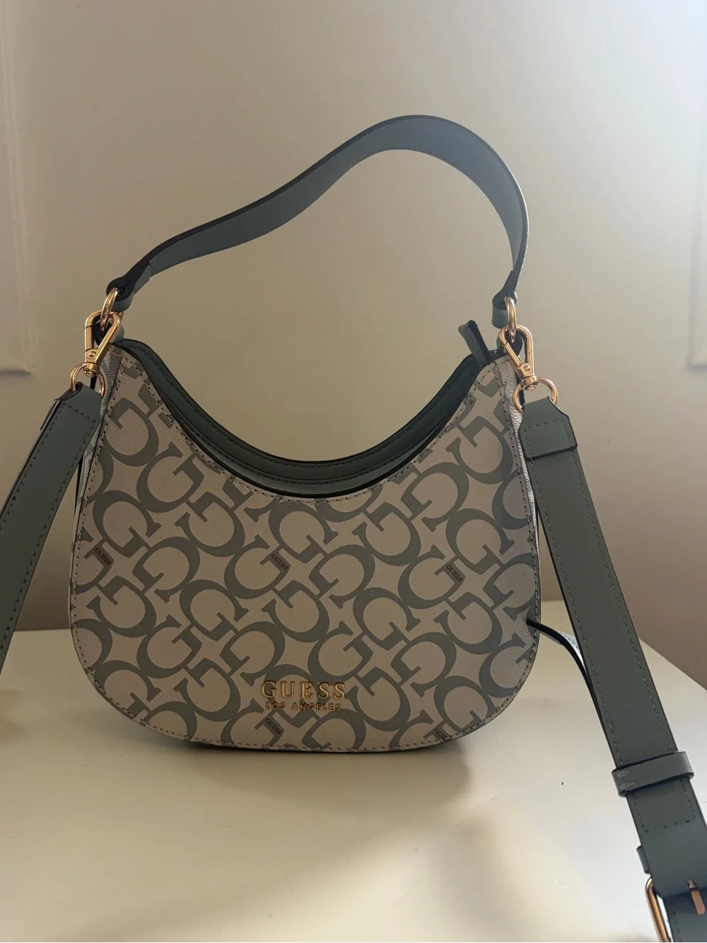 Guess Light Blue Signature Crescent Shoulder Bag - Picture 5 of 5